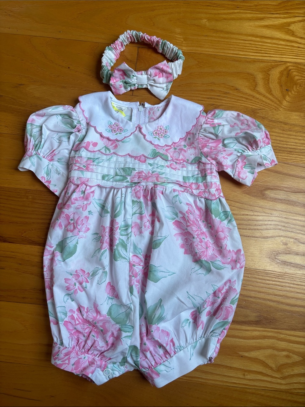 Vintage Pink Floral Baby Bubble Romper with Matching Headband